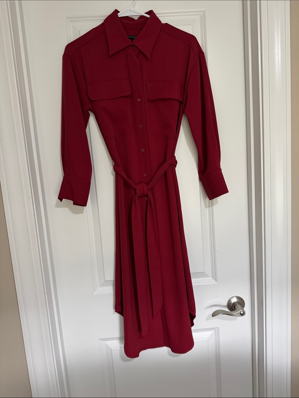 Banana Republic Dark Red Midi Shirt Dress with Tie Waist